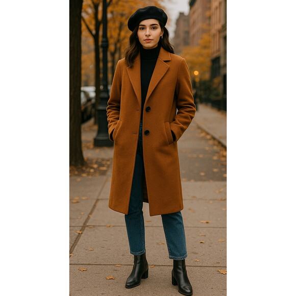 Greylin Quiet Luxury Brushed Oversized Button Long OverCoat XS Brown Minimalist